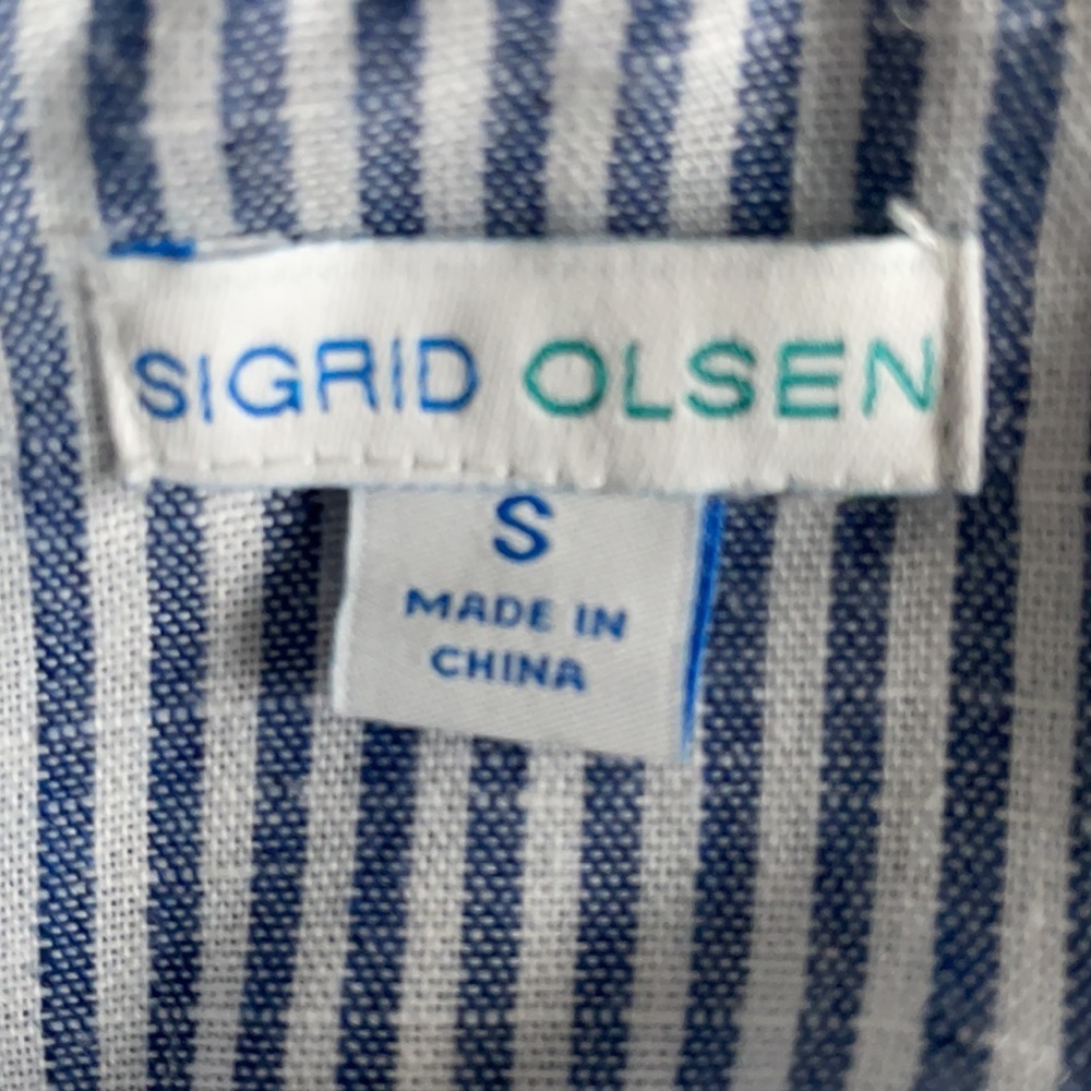 Sigrid Olsen Blue White Pinstripe Hooded Hi/Low Hem Size S - Picture 5 of 11